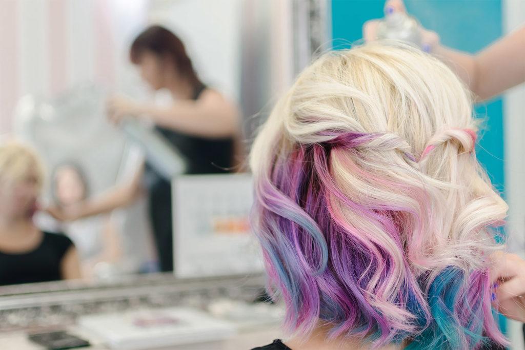 woman with hair dyed bright colors