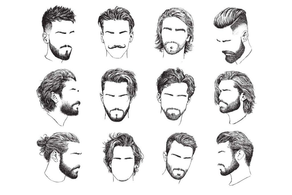 Highly Detailed, Hand Drawn Menâ€™s Hairstyles, Beards and Mustaches Vector  Set. Stock Vector - I… | Mens hairstyles with beard, Thick hair styles,  Gents hair style